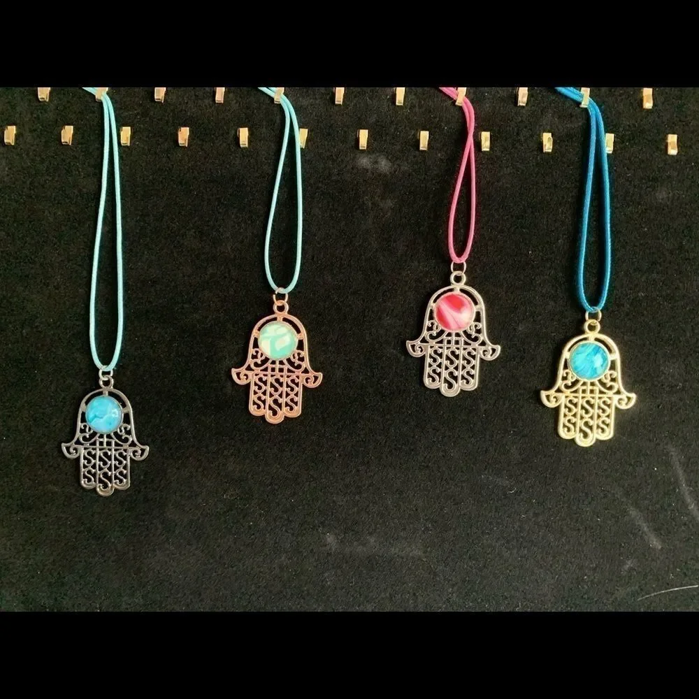 One-of-a-kind HAMSA MEDALLION CORDED NECKLACE‎